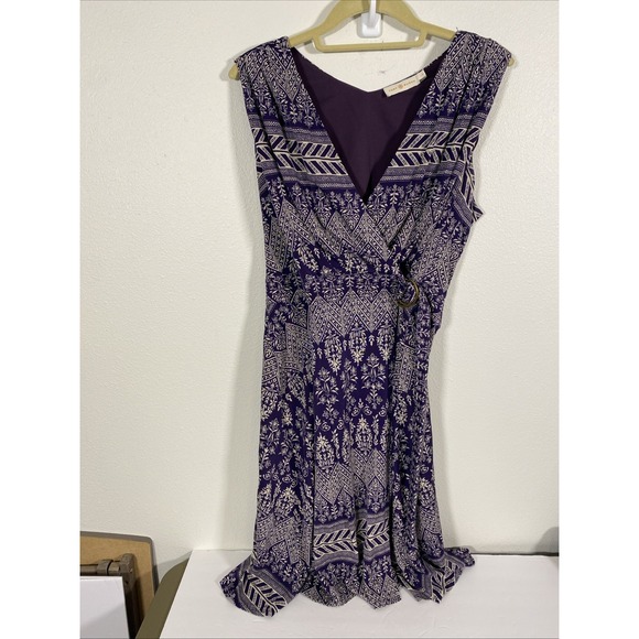 Tory Burch Dresses & Skirts - Tory‎ Burch Womens Wrap Dress Sz L Geometric Sleeveless Flowy Boho Purple Y1